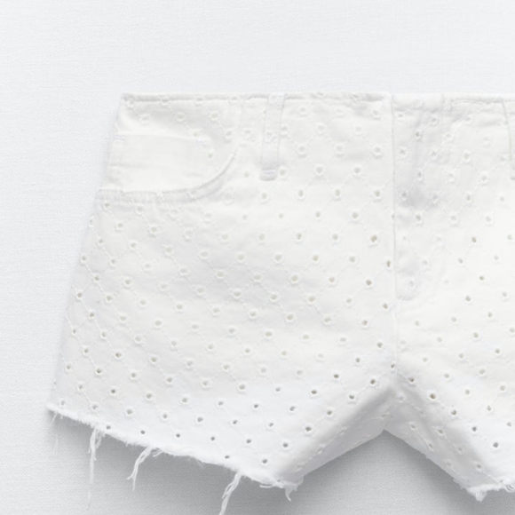 Zara open work all Cotton embroidery denim short - Picture 4 of 8